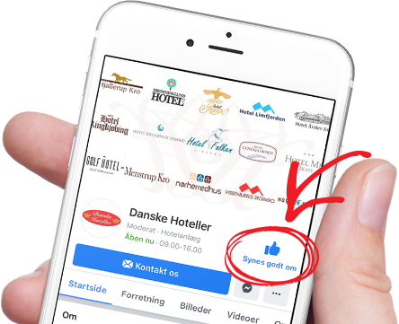 Dänische Hotels Facebook-Seite Mobile in der Hand Mockup